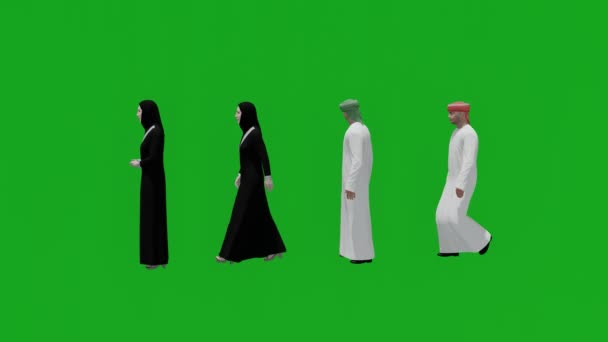 Varios Árabes Musulmanes Hombres Mujeres Ciudadanos Pantalla Verde Hablando Caminando — Vídeo de stock