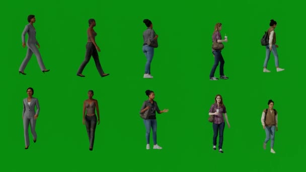 非洲裔美国公民学生在绿色屏幕上一边说着话 一边从多个角度在大学里走着 背景质量为4K — 图库视频影像