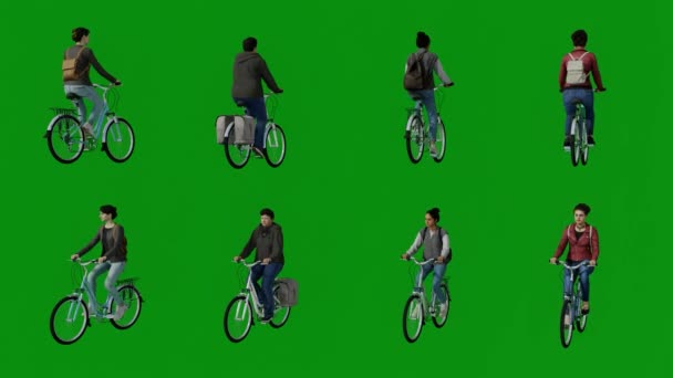 Genç Kadını Yeşil Ekranda Bisiklet Sürüyor Izole Edilmiş Arka Planda — Stok video
