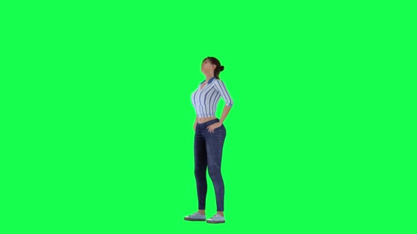 3Dフィットカナダのトレーナー女の子上の緑の画面ウォーミングアップと運動ジムで隔離された背景高品質4K — ストック動画
