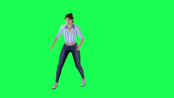 Привлекательный Подходит Канадская Девушка Зеленом Экране Танцы Питье Изолированном Фоне — стоковое видео