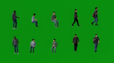 3D, Amerikan yerlisi olmayan birkaç işçi yeşil ekranda yürür ve çalışır.