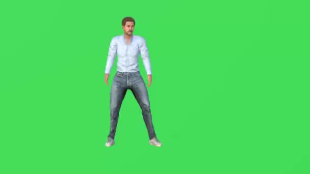 3D男性アメリカのスポーツトレーナー上の緑の画面のトレーニングとキック下腹部で隔離された背景クロマキー高品質トップビュー — ストック動画