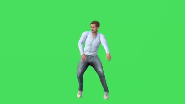3Dアメリカのスポーツマン上の緑の画面ダンスと上のジャンプ夏休み隔離された背景クロマキー高品質 — ストック動画