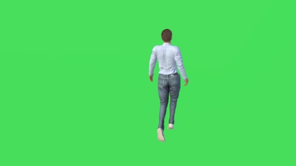 緑の画面で3Dハンサムなヨーロッパの男性モデルを示すと孤立した背景クロマキーで回転 — ストック動画