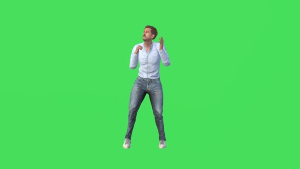 Красивый Европейский Мужчина Зеленом Экране Танцует Странно Изгибаясь Тряся Изолированный — стоковое видео
