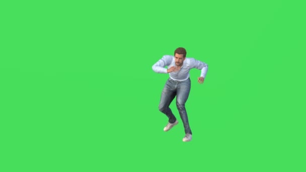 3D酔ってアメリカ人男性オン緑の画面ダンス奇妙なとスピニングでクロマキー隔離された背景 — ストック動画