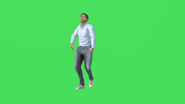 Amerikaanse Man Groen Scherm Dansen Draaien Eiland Reis Partij Geïsoleerde — Stockvideo