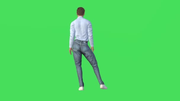 3D加拿大同性恋男子在绿色屏幕上高质量的隔离背景4K观看并从后面移动 — 图库视频影像