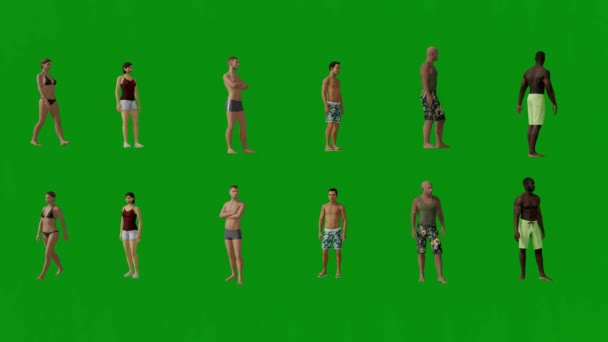 Varios Turistas Australianos Vacaciones Verano Bikinis Wal Pantalla Verde — Vídeo de stock