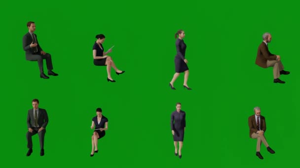 Manliga Och Kvinnliga Immigrationsinspektörer Grön Skärm Promenader Och Prata — Stockvideo