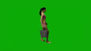 Yaz tatilinde bikinili bir kadın yeşil ekranda oturuyor, uyuyor ve izole edilmiş arka planda dinleniyor HD 1080