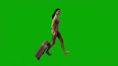 Yaz tatilinde bikinili bir kadın yeşil ekranda oturuyor, uyuyor ve izole edilmiş arka planda dinleniyor HD 1080