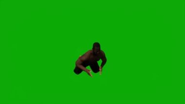 3D siyah Afrikalı plaj tatili gezisinde yeşil ekranda yüzerek yürüyen ve arka planda uyuyan 1080 kişi.