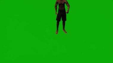 3D siyah Afrikalı plaj tatili gezisinde yeşil ekranda yüzerek yürüyen ve arka planda uyuyan 1080 kişi.