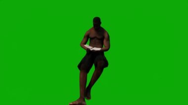 3D siyah Afrikalı plaj tatili gezisinde yeşil ekranda yüzerek yürüyen ve arka planda uyuyan 1080 kişi.