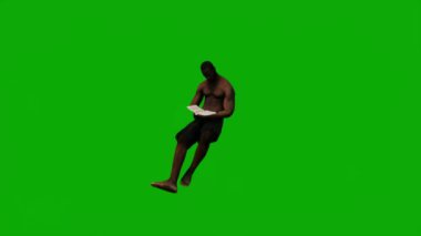 3D siyah Afrikalı plaj tatili gezisinde yeşil ekranda yüzerek yürüyen ve arka planda uyuyan 1080 kişi.