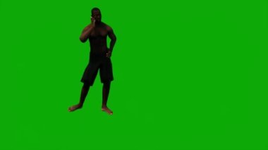 3D siyah Afrikalı plaj tatili gezisinde yeşil ekranda yüzerek yürüyen ve arka planda uyuyan 1080 kişi.