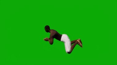 3D siyah Afrikalı plaj tatili gezisinde yeşil ekranda yüzerek yürüyen ve arka planda uyuyan 1080 kişi.