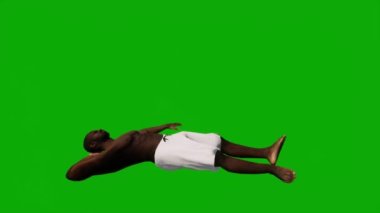 3D siyah Afrikalı plaj tatili gezisinde yeşil ekranda yüzerek yürüyen ve arka planda uyuyan 1080 kişi.
