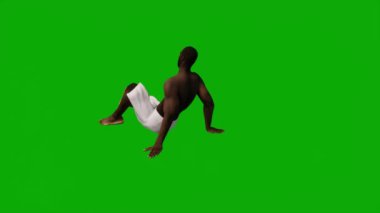3D siyah Afrikalı plaj tatili gezisinde yeşil ekranda yüzerek yürüyen ve arka planda uyuyan 1080 kişi.