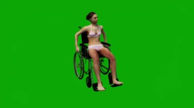 3D bikinili bir kadın plaj tatilinde yeşil ekranda yürüyor ve cep telefonuyla konuşuyor.