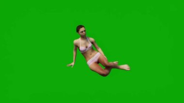 Yaz tatilinde bikinili bir kadın yeşil ekranda oturuyor, uyuyor ve izole edilmiş arka planda dinleniyor HD 1080