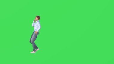 Yeşil ekranda yürüyen 3D adam, insanlar animasyonu 4k yapıyor.