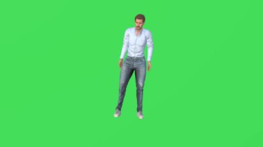 3D adam yeşil ekranda kapıyı açıyor, insanlar animasyon 4K yapıyor.