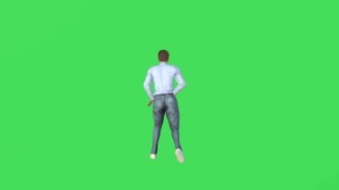 Üç boyutlu erkek dansçı eğitmeni yeşil ekranda profesyonel dansçı ve çekici hip-hop krom anahtarlı yüksek kalite 4K arka planda.