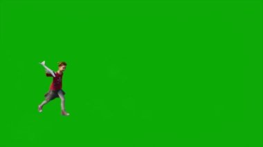 Yeşil ekrandaki 3 boyutlu animasyon bebek Chroma Key 'de oynuyor ve mutlu.