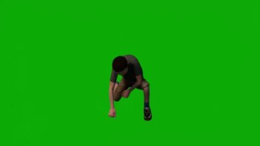 3D animasyon küçük anaokulu çocuğu yeşil ekranda oynuyor, konuşuyor ve kroma anahtar arka planında etkin