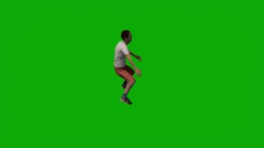 3D animasyon küçük anaokulu çocuğu yeşil ekranda oynuyor, konuşuyor ve kroma anahtar arka planında etkin