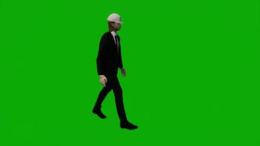 3D erkek müteahhit mühendisi yeşil ekranda konuşuyor ve krom anahtar film arka planında çalışıyor.