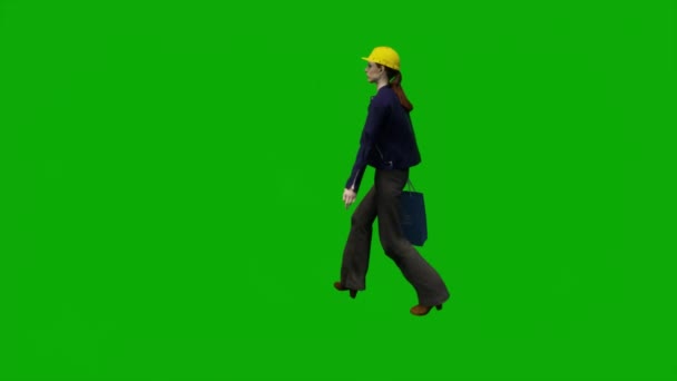3D男製造工場エンジニア上の緑の画面の話を歩くとクロマキーアニメーション映画の背景で作業 — ストック動画