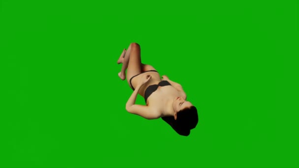 Bikini Woman Summer Vacation Green Screen Sitting Sleeping Resting Swimming — Stock Video