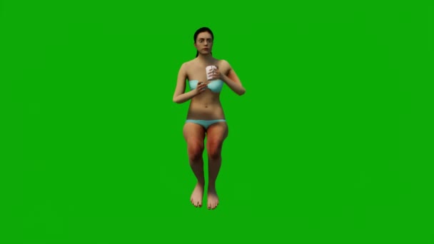 Bikini Kobieta Wakacjach Zielonym Ekranie Rozmowy Pracy Telefonem Komórkowym Chodzenie — Wideo stockowe