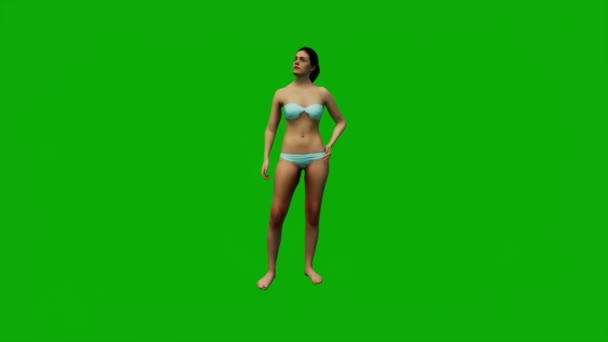 Bikini Kobieta Wakacjach Zielonym Ekranie Rozmowy Pracy Telefonem Komórkowym Chodzenie — Wideo stockowe