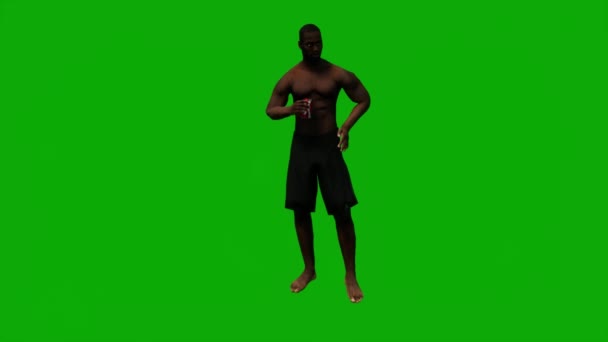 Schwarzafrikanische Mann Strand Urlaub Reise Auf Grünem Bildschirm Spaß Beim — Stockvideo
