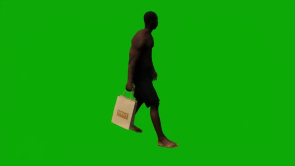 Чорний Чоловік Плаває Пляжі Відпустки Зеленому Екрані Ходьби Покупки Розмови — стокове відео