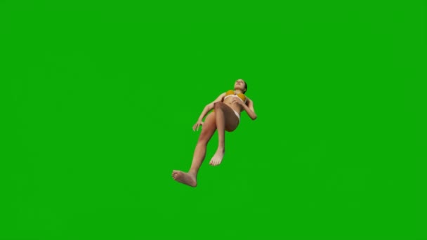 Белая Женщина Пляжном Отдыхе Зеленом Экране Весело Плавающая Гуляющая Спит — стоковое видео