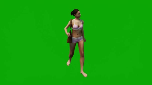 Kobieta Bikini Wakacjach Plaży Zielonym Ekranie Spacery Rozmowy Przez Telefon — Wideo stockowe