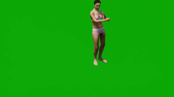 Kobieta Bikini Wakacjach Plaży Zielonym Ekranie Spacery Rozmowy Przez Telefon — Wideo stockowe