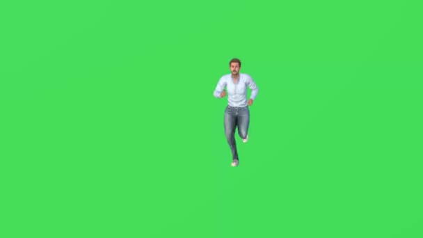 3D病気男オン緑の画面実行と取得弱いとめまいでクロマキー高品質4K — ストック動画