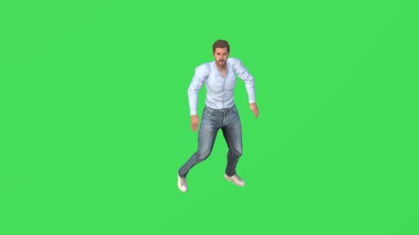 Красивый Актер Мужчина Зеленом Экране Танцует Хип Хоп Веселится Хроме — стоковое видео