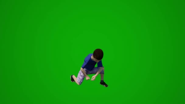 Animated Kindergarten Baby Boy Green Screen Playing Happy Chroma Key — Stock Video