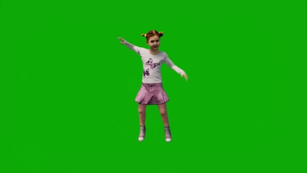Animated Κοριτσάκι Στην Πράσινη Οθόνη Παίζει Και Είναι Ευτυχισμένος Στο — Αρχείο Βίντεο