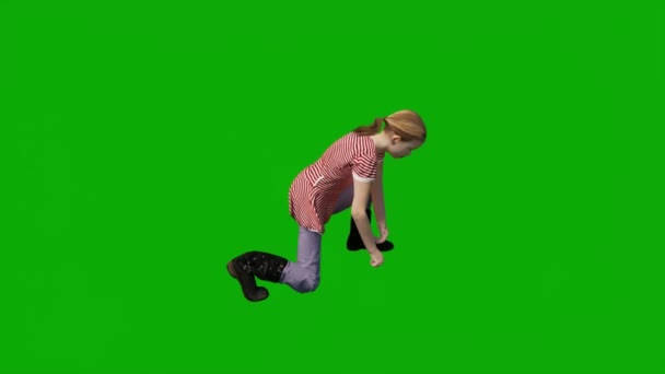 Geanimeerde Kleine Kleuterschool Meisje Groen Scherm Spelen Praten Actief Chroma — Stockvideo