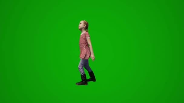 Animált Kis Óvodás Lány Zöld Képernyőn Játszik Beszél Aktív Chroma — Stock videók
