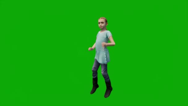 Animated Little Kindergarten Girl Green Screen Playing Talking Active Chroma — Stock Video